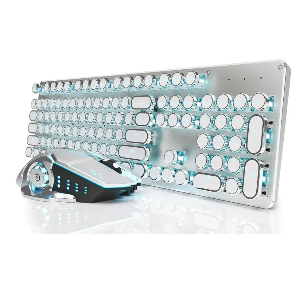 EWEADN TK950 Typewriter Mechanical Keyboard Mouse Combo Blue Switch Wireless